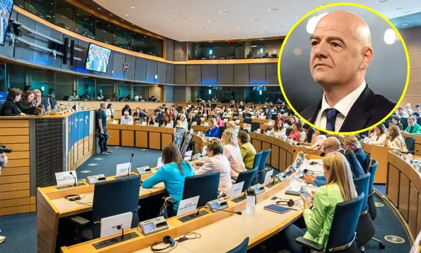 El presidente de la FIFA, Gianni Infantino, y el mandatario estadounidense, Donald Trump, bajo la lupa del Parlamento Europeo por la revocación de la tarjeta roja a Folarin Balogun. Foto: Parlamento Europeo