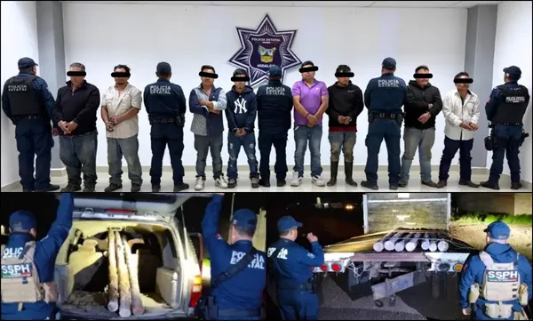 Ocho personas y dos vehículos con medios de identificación alterados fueron puestos a disposición del Ministerio Público Federal por tala ilegal en Tenango de Doria.