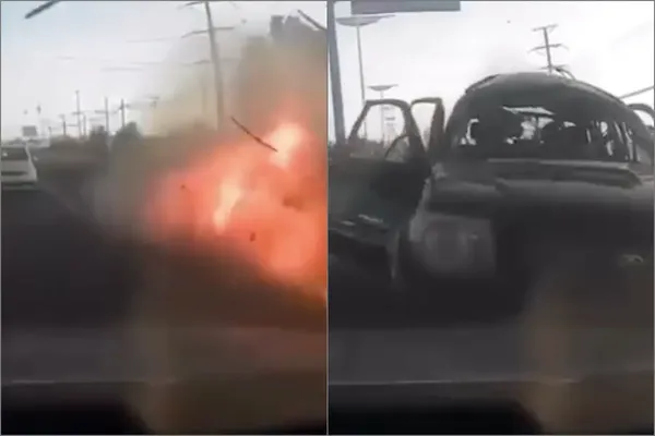 Elementos de seguridad resguardaron la zona del siniestro en la carretera libre México-Pachuca, donde una camioneta pickup explotó presuntamente por un artefacto explosivo interno. Fotos: Cortesía
