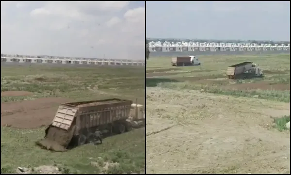 Vecinos de Los Héroes Tizayuca denunciaron que camiones descargan estiércol a espaldas de las privadas de Felipe Ángeles, agravando la plaga de moscas en la zona. Fotos: Captura de pantalla