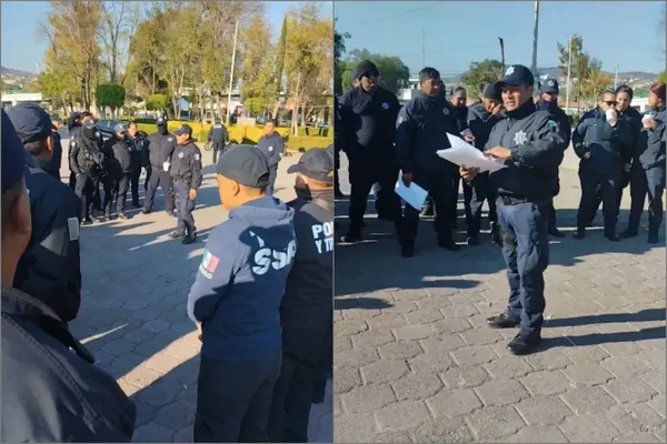 Elementos de la Policía Municipal de Tula de Allende, Hidalgo, exigieron el pago completo del aguinaldo, correspondiente a 60 días, y no con descuento como lo entregó este año el Ayuntamiento.