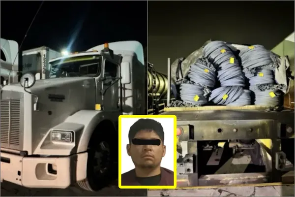 El tractocamión y las 35 toneladas de acero fueron asegurados sobre el bulevar Las Torres tras ser robadas en la autopista México-Pachuca. Foto: SSPH