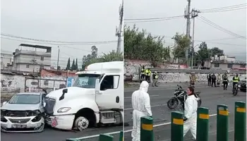 Servicios de emergencia laboran en el kilómetro 15 de la autopista México-Pachuca tras la carambola de ocho autos, dos motos y una pipa de combustible que dejó un saldo mortal.