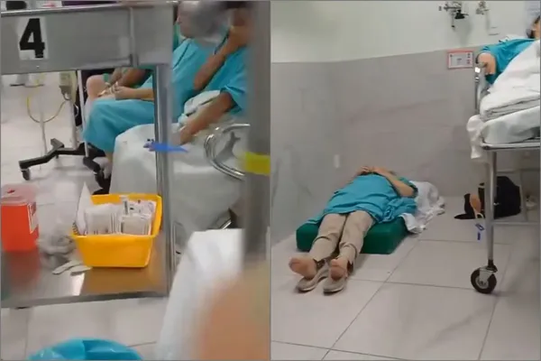 La falta de camas y equipo obliga a derechohabientes a recibir atención médica en el suelo de la clínica del IMSS en Tulancingo. Foto: Cortesía