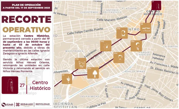 Estación Centro Histórico del Tuzobús cerrada temporalmente por obras.