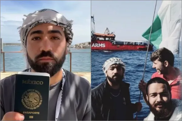 Familiares del activista hidalguense Al Muatasem Belah Al Wiraikat Flores exigen justicia y atención médica para los mexicanos retenidos por Israel. Fotos: Cortesía