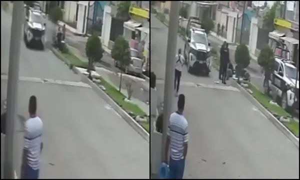 Una cámara de seguridad captó el momento exacto en que la patrulla de Tizayuca embiste al menor de edad. Fotos: Cortesía