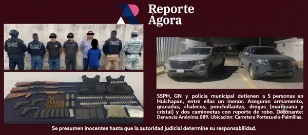 Elementos de la SSPH durante operativo en Huichapan que dejó cinco detenidos y armamento asegurado
