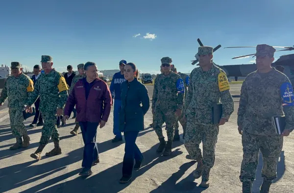 Claudia Sheinbaum en Hidalgo supervisa acciones de apoyo por las lluvias.