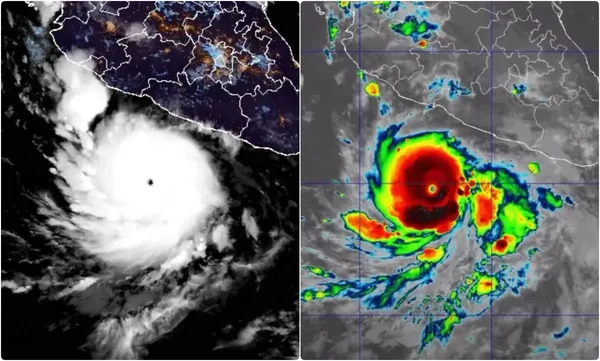 Imagen satelital del huracán Polo tras convertirse en un súper huracán categoría 5 a pocos kilómetros de las costas de Guerrero y Colima.