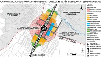 Mapa del Programa Parcial de Desarrollo Urbano en torno a la estación del Tren AIFA-Pachuca