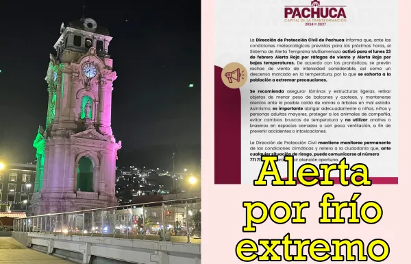 Bandera de Alerta Roja por clima extremo en Pachuca.