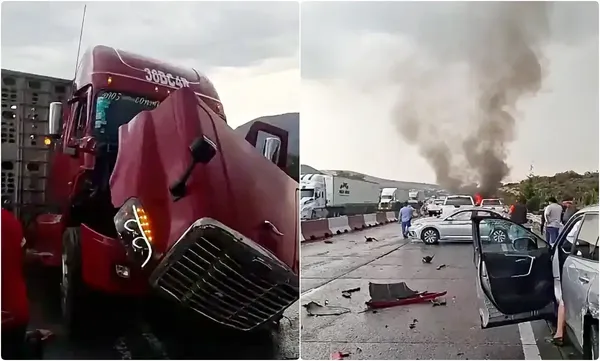 Servicios de emergencia y personal de rescate laboran en el kilómetro 117 de la autopista Arco Norte tras un choque múltiple que provocó el incendio de una unidad y el cierre total de la vialidad.