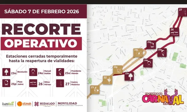 El Sistema Tuzobús implementará recortes operativos en el Centro Histórico de Pachuca por el paso del desfile de Carnaval.