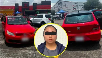 Agentes de Investigación Criminal de la PGJEH y la FGJCDMX coordinaron la captura de la sospechosa, señalada por presuntamente despojar a su víctima de un auto sedán rojo 2011 el cual ofertó dos días después en el Tianguis de Autos Usados que se instala en la Feria de Pachuca. Fotos: Cortesía/FGJCDMX