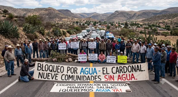 Bloqueo carretero en El Cardonal por fallas en el Sistema de Agua Manantial Salinas
