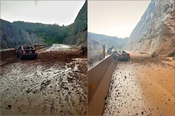 El deslave de un cerro en la nueva carretera Real del Monte-Huasca mantiene cerrada la vía con dirección a Pachuca.