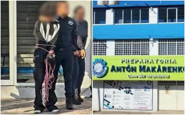 Elementos de la Guardia Civil resguardando las inmediaciones de la Preparatoria Anton Makarenko.