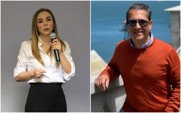 Imagen dividida mostrando a Jessica Blancas Hidalgo (izquierda), exsecretaria de Finanzas, y a Eleazar Eduardo García Sánchez (derecha), exalcalde de Pachuca, ambos exfuncionarios de Hidalgo sancionados e inhabilitados por casos de corrupción.