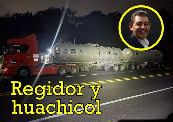 Tractocamión asegurado por la FGR con 66 mil litros de huachicol en la carretera Tuxpan–México.