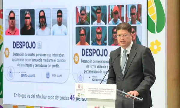 El Secretario de Seguridad Ciudadana de la CDMX, Pablo Vázquez Camacho, dio a conocer las acciones, detenciones y protocolos de atención inmediata contra el despojo de propiedades en la capital.