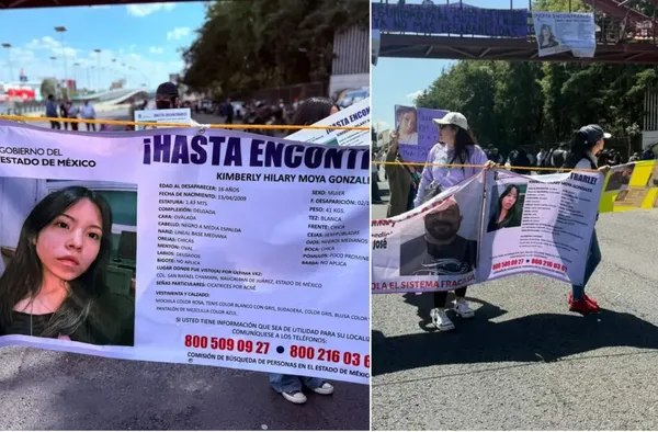 Familiares de Kimberly Moya bloquean Periférico Norte en protesta por su desaparición en Naucalpan.