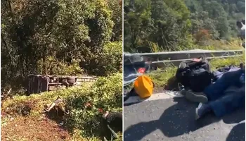 Accidente de autobús Futura en la carretera Pachuca–Tuxpan, Huauchinango; la unidad cayó a un barranco y cuerpos de emergencia realizan rescate.