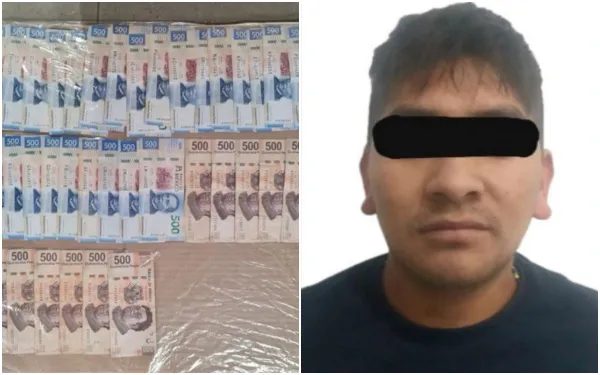 Imagen del detenido y billetes que tenía en su camioneta