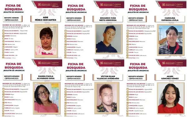 Fichas de búsqueda emitidas por la Comisión de Búsqueda de Personas del Estado de Hidalgo en julio de 2025.