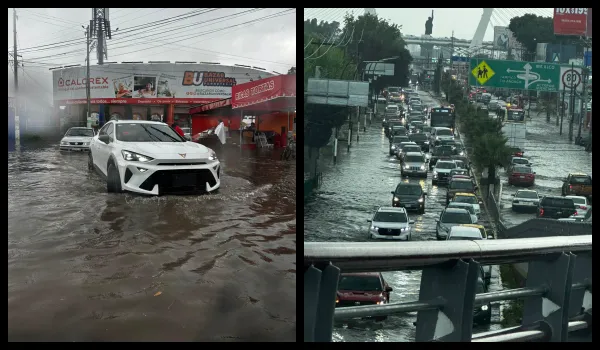 Bulevar Felipe Ángeles inundado en Pachuca tras las fuertes lluvias