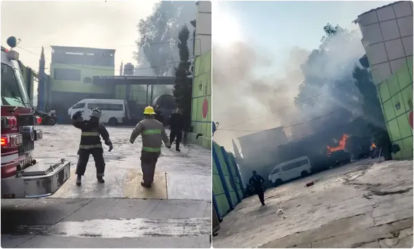 Equipos de Protección Civil y Bomberos de Coacalco laboran en la calle Venustiano Carranza, en Lomas de Coacalco, tras la explosión y posterior incendio de pipas de gas que obligó a evacuar la zona. Foto: Especial