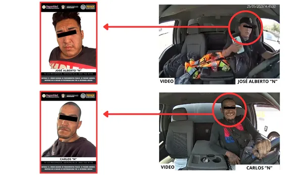 José Alberto "N" y Carlos "N" fueron puestos a disposición de las autoridades mexiquenses tras ser identificados como los presuntos conductores de las unidades robadas con mercancía del AIFA. Fotos: Cortesía
