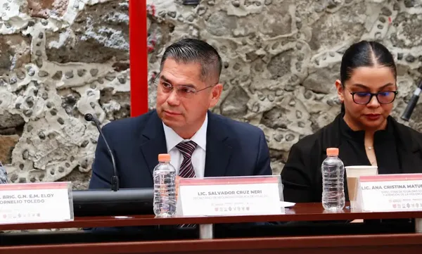 El secretario de Seguridad Pública de Hidalgo, Salvador Cruz Neri participó en la Reunión de Coordinación Interestatal de Paz y Seguridad realizada este jueves 23 de julio en Tecámac, Estados de México. Foto: SSPH