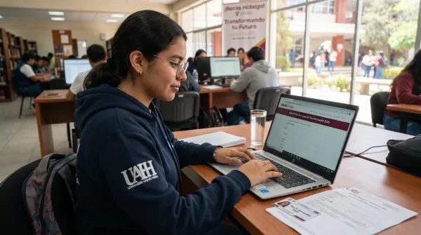 Estudiante registrando su solicitud en el SiRAB Hidalgo para la Beca para la Transformación 2026