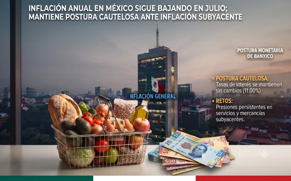 Gráfica de la inflación en México durante julio de 2026, según el Inegi