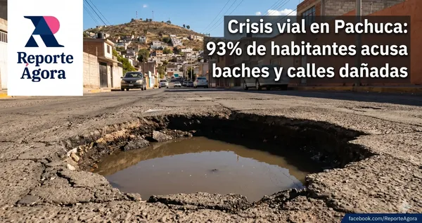 Automovilistas y peatones de Pachuca enfrentan diariamente el deterioro de la carpeta asfáltica. La capital de Hidalgo se posiciona en el tercer lugar del ranking nacional de baches del INEGI. Foto: Reporte Ágora