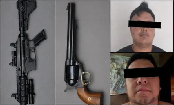 Elementos de la Agencia de Investigación Criminal aseguraron a dos hombres además de armas, drogas y vehículos durante un cateo en la colonia El Llano Primera Sección, en Tula de Allende.