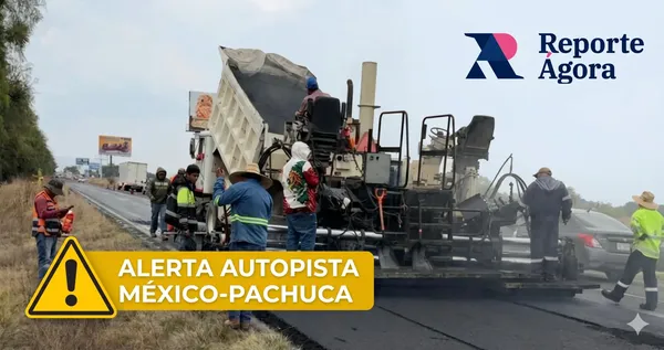 Personal de la SICT realiza labores de bacheo y mantenimiento en la autopista México-Pachuca como parte del operativo federal MegaBachetón 2026. Foto: Reporte Ágora