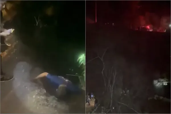 Corporaciones de emergencia y Protección Civil laboraron durante la madrugada en el rescate de los ocupantes tras caer la unidad a un barranco en Tepehuacán. Fotos: Cortesía