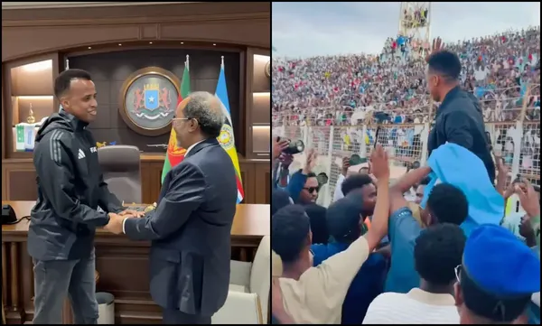 Omar Artan, nombrado árbitro del año en África en 2025, no podrá cumplir su sueño de pitar en el Mundial tras ser considerado "inadmisible" por el gobierno de Estados Unidos. Fue recibido con honores por el gobierno y el pueblo somalí. Fotos: Tomadas de @NasraBashiir