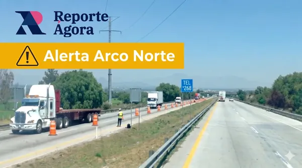 Personal de mantenimiento trabaja en la carpeta asfáltica del Arco Norte; se recomienda circular con precaución ante la presencia de maquinaria. Foto: Reporte Ágora