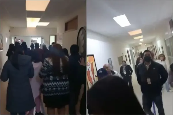 Trabajadores del ISSSTE Hidalgo se manifestaron en las oficinas de Plaza Perisur, en Pachuca, denunciando presuntos actos de violencia de género y exigiendo la intervención de autoridades federales. Foto: Cortesía