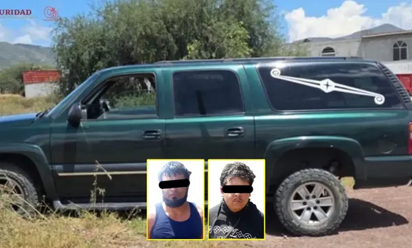 Dos hombres fueron detenidos por la SSPH tras ser señalados por un homicidio en el bulevar Minero, colonia Piracantos. La pareja intentó huir en una carroza fúnebre y posteriormente a pie, tras abandonar el vehículo. Fotos: SSPH