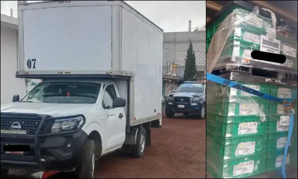 Elementos de la Secretaría de Seguridad Pública de Hidalgo implementaron un despliegue en la región de Tulancingo y Acaxochitlán para asegurar la unidad y la carga recuperada. Foto: SSPH