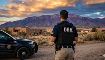 Fachada de las oficinas de la DEA en Nuevo México. La agencia federal enfrenta una investigación penal estatal por presuntamente permitir el libre tránsito de fentanilo entre 2023 y 2025. Foto: Generada con IA de Gemini