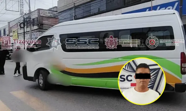 El percance ocurrió este sábado sobre la avenida Juárez de Tizayuca. El operador de la colectiva quedó a disposición del Ministerio Público. Foto: Secretaría de Seguridad Ciudadana de Tizayuca