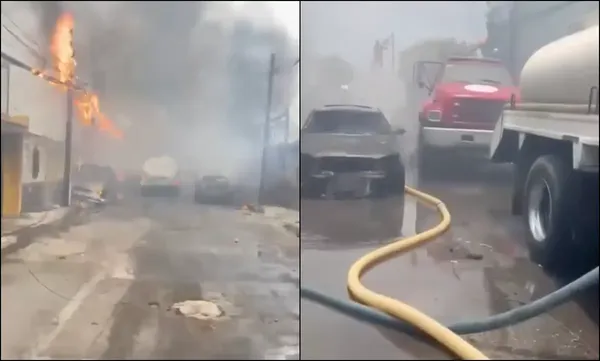 Explota pipa de gas en Cuernavaca, Morelos; deja seis lesionados graves y daños materiales. Elementos de Protección Civil y Bomberos laboran en la calle 10 de Abril de la colonia Las Granjas.